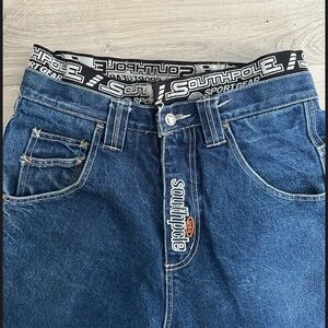 Y2K Southpole Baggy Skater Hip Hop Blue Embroidered Design Jeans